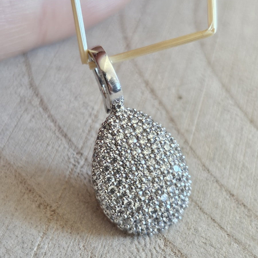 TI SENTO Milano 925 Sterling Silver CZ Pavé Oval Snap On Bale Pendant 3.68g