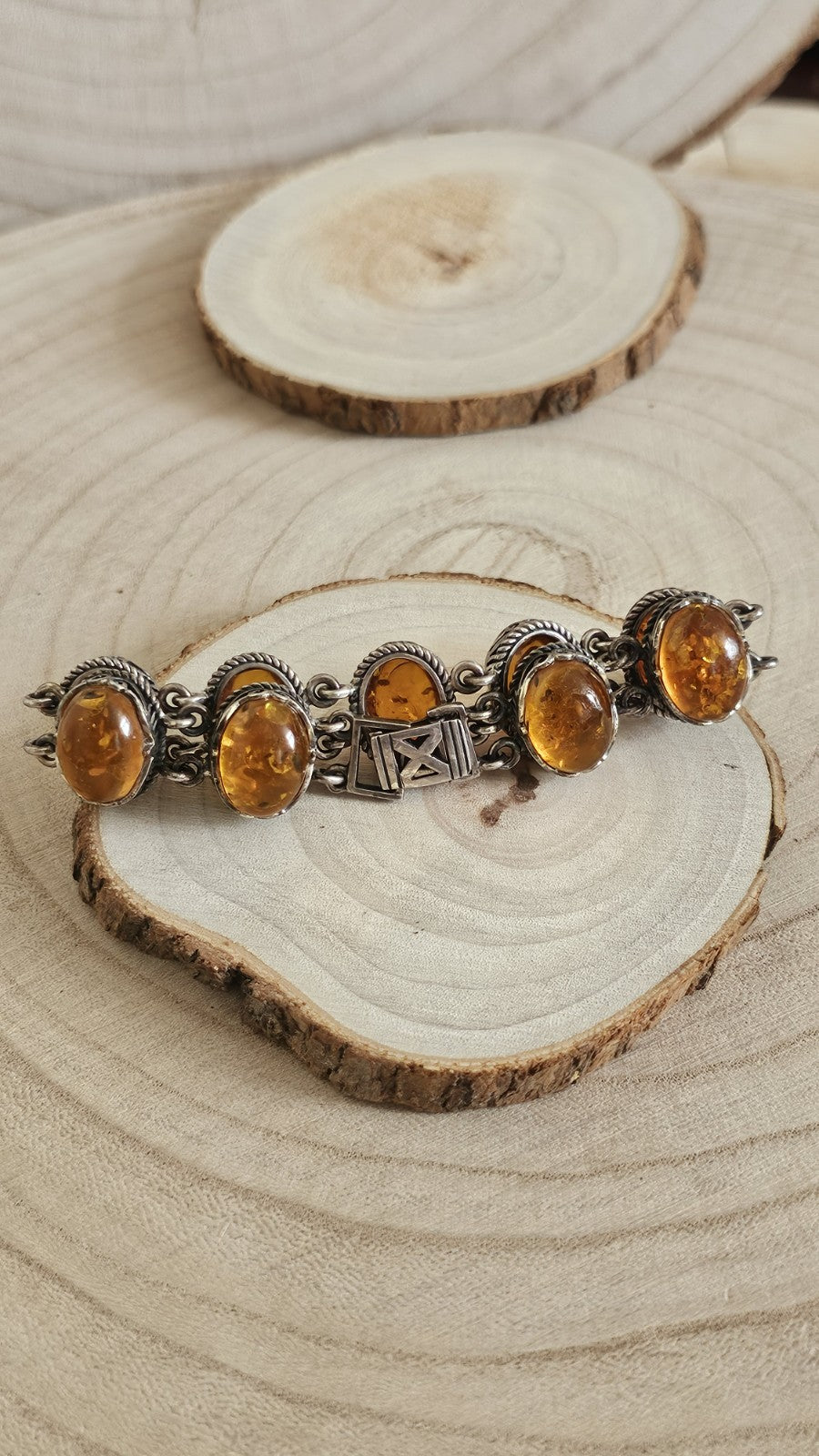 925 Sterling Silver Baltic Amber Oval Link Bracelet 38.75g 20.3cm/8 inches