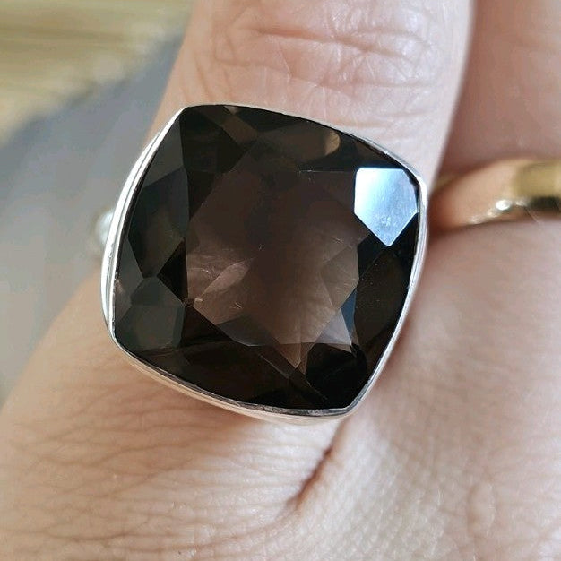 925 Sterling Silver Smoky Quartz Statement Ring Size P TGGC 8g