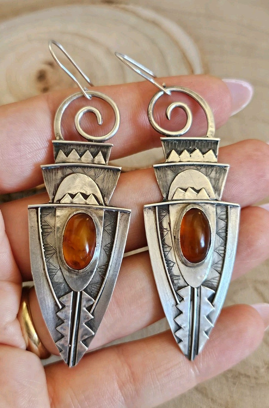 Vintage 1993 925 Sterling Silver Amber Drop Earrings Hallmarked 14g