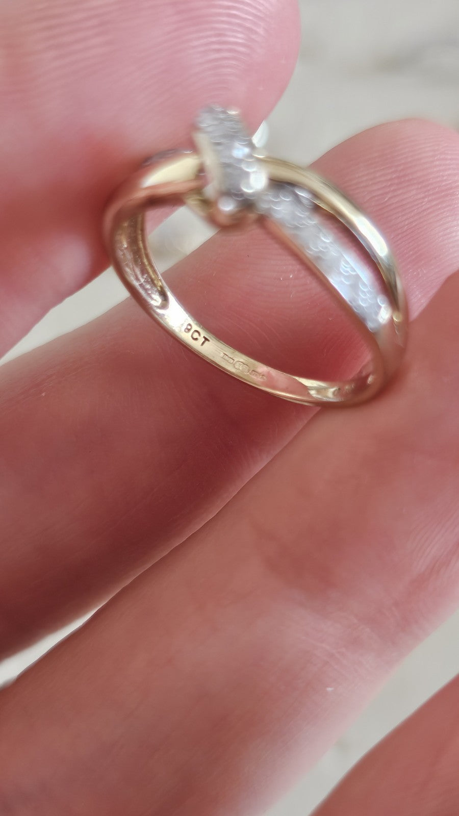 9ct Yellow Gold 0.10ct Diamond Crossover Ring Size N 1/2 Hallmarked 1.76g