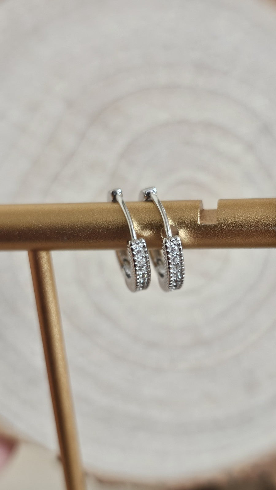 925 Sterling Silver CZ Huggie Hoop Earrings Rhodium Plated 13mm New