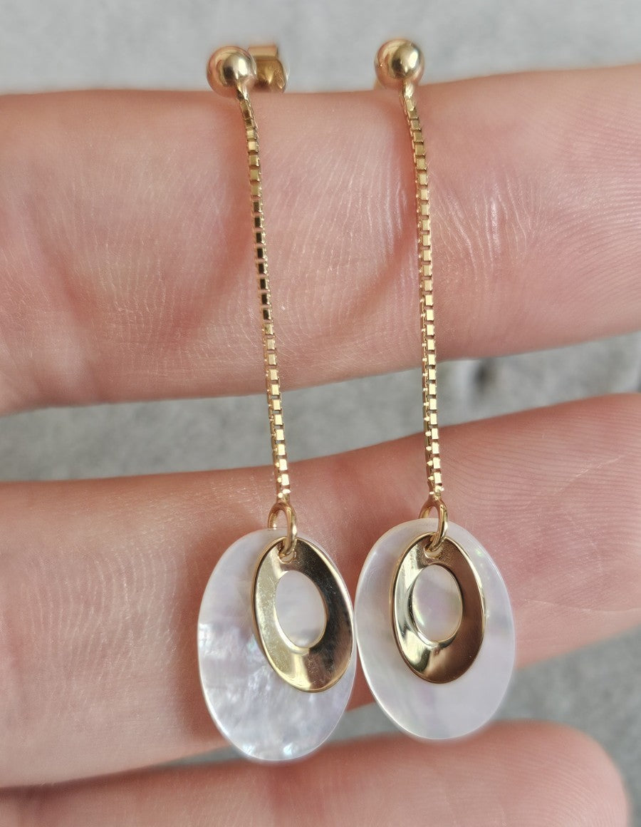 9ct Yellow Gold Mother of Pearl Dangle Drop Stud Earrings 1.55g