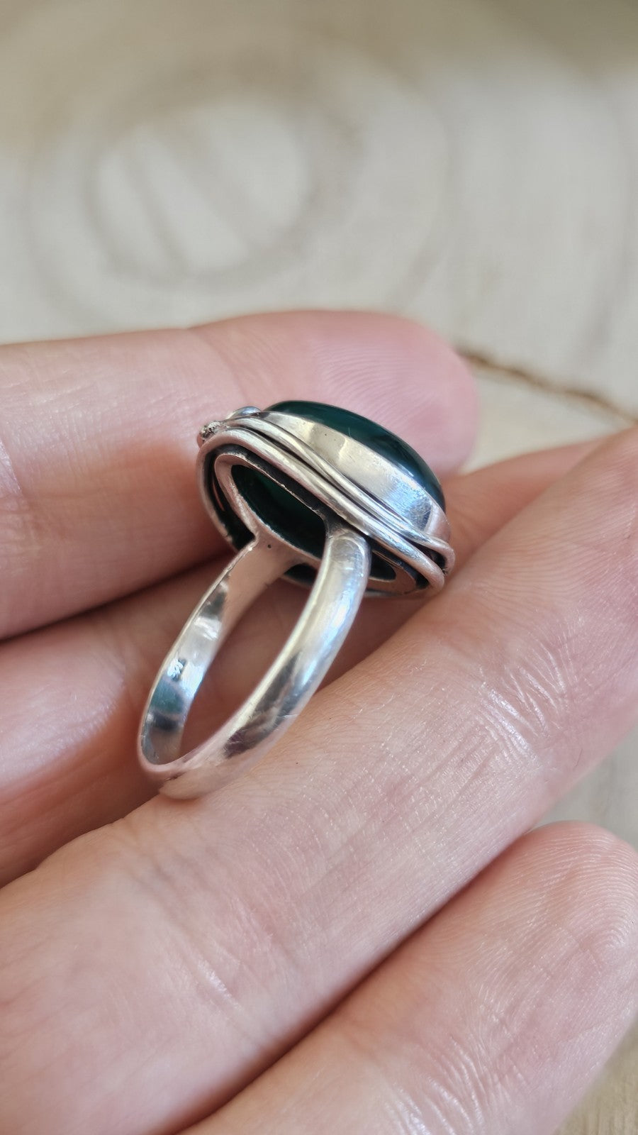 Vintage Sterling Silver Green Onyx Statement Ring Size S 7.92g