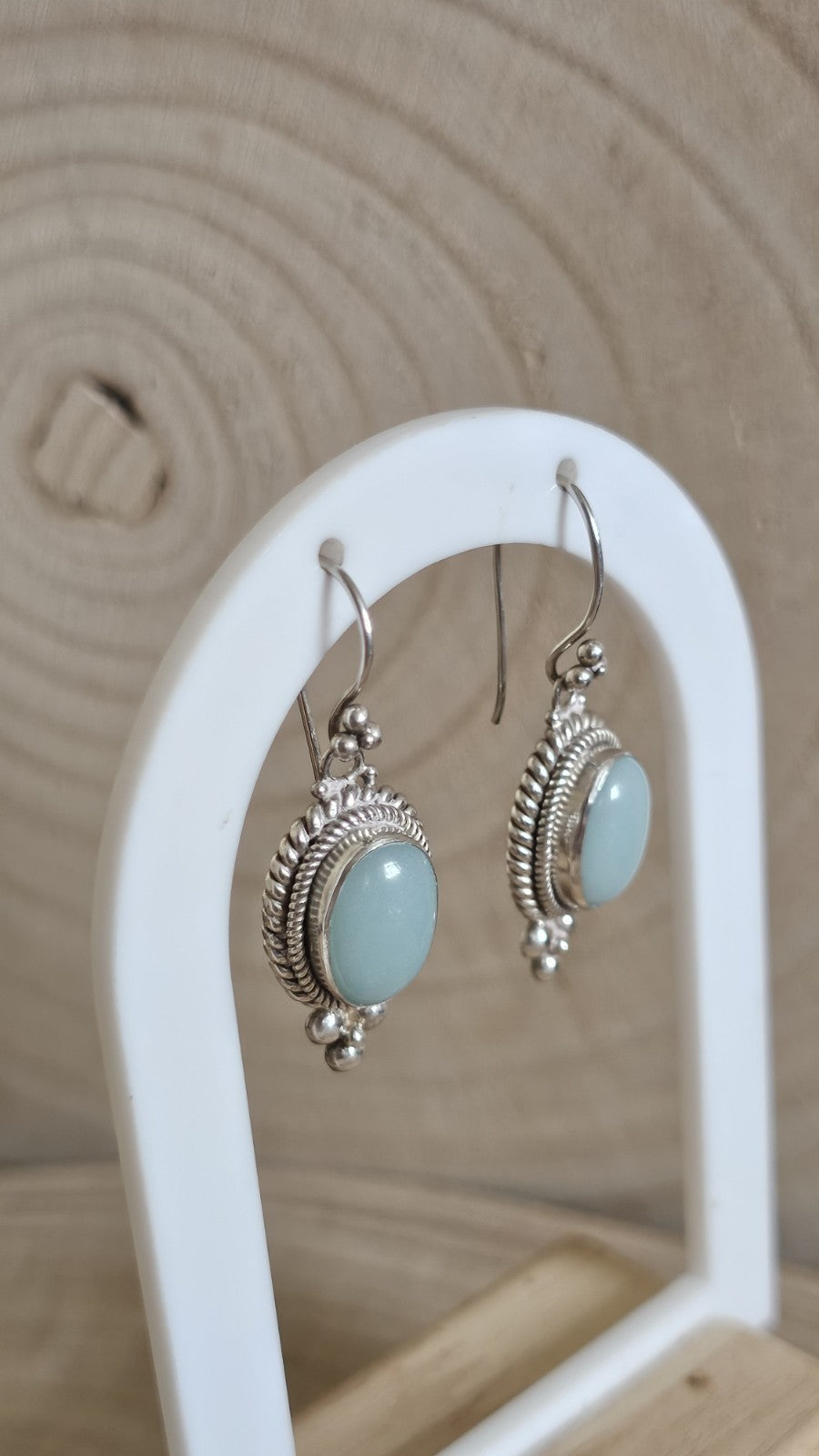 BA SUARTI 925 Sterling Silver Blue Chalcedony Drop Earrings 11.96g