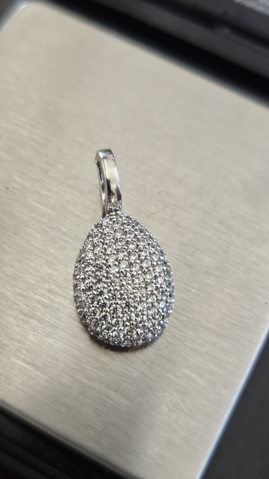 TI SENTO Milano 925 Sterling Silver CZ Pavé Oval Snap On Bale Pendant 3.68g