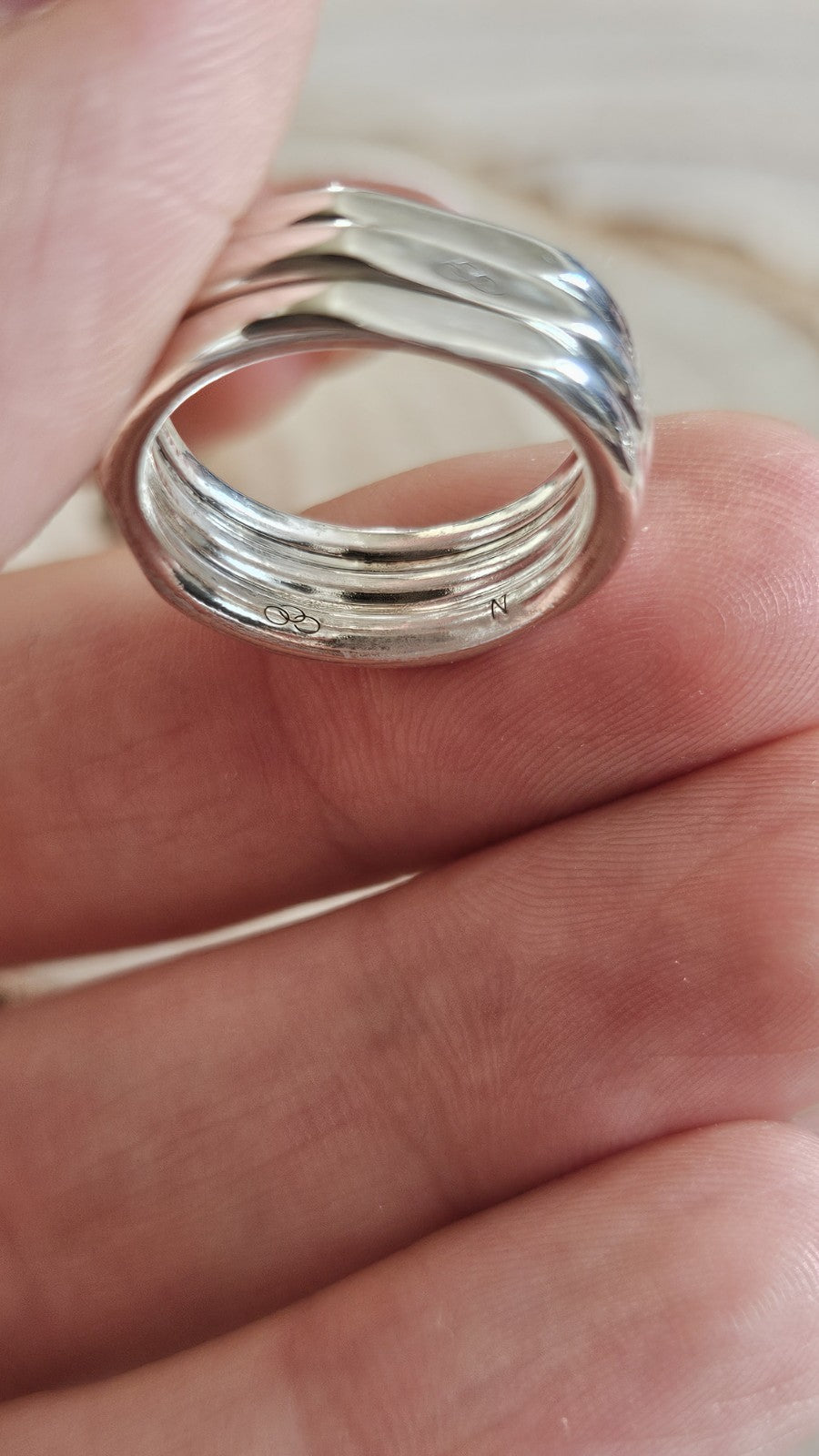 Links of London 925 Sterling Silver Triple Band Spinner Ring , Size M 1/2