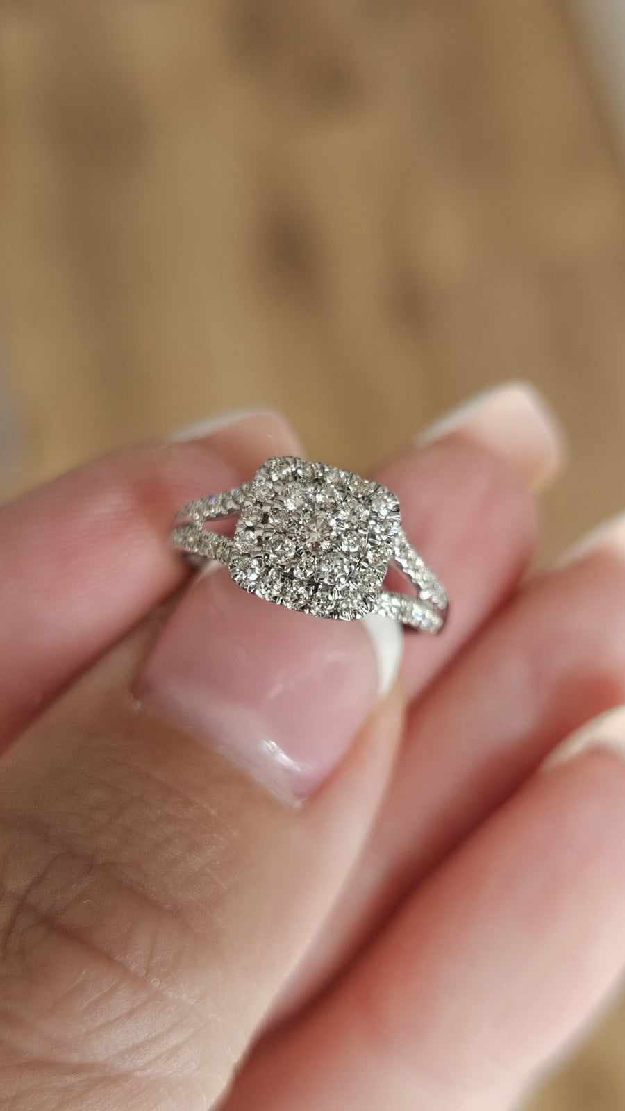 💎 9ct White Gold 0.50ct Natural Diamond Cluster Ring – Size K½ – Sparkling