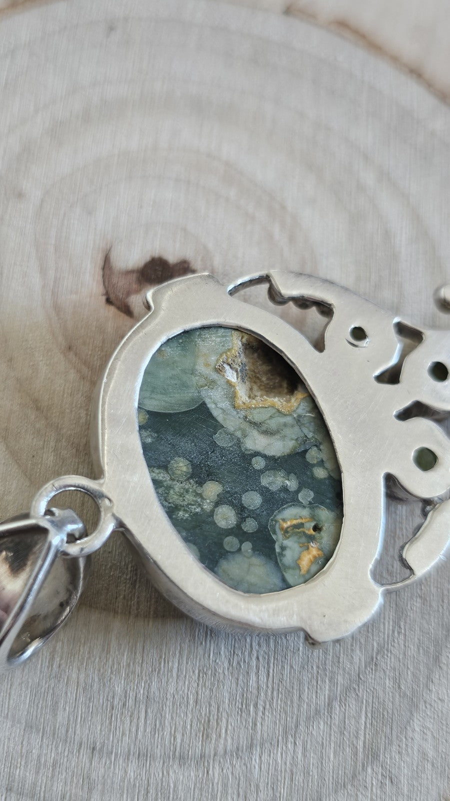 925 Sterling Silver Rainforest Jasper Peridot Citrine Pendant 60mm 17.55g