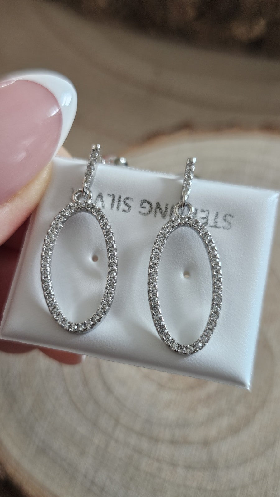 925 Sterling Silver CZ Oval Drop Dangle Earrings Sparkling 27mm