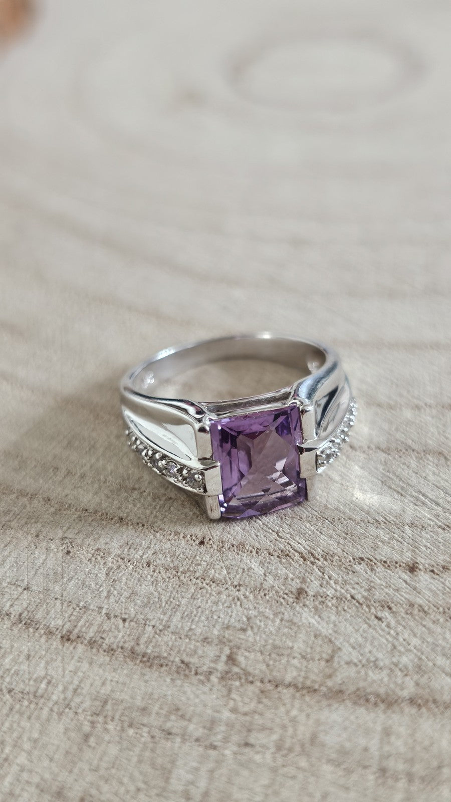 925 Sterling Silver Amethyst & Cubic Zirconia Ring – Size N 1/2 – 4.55g