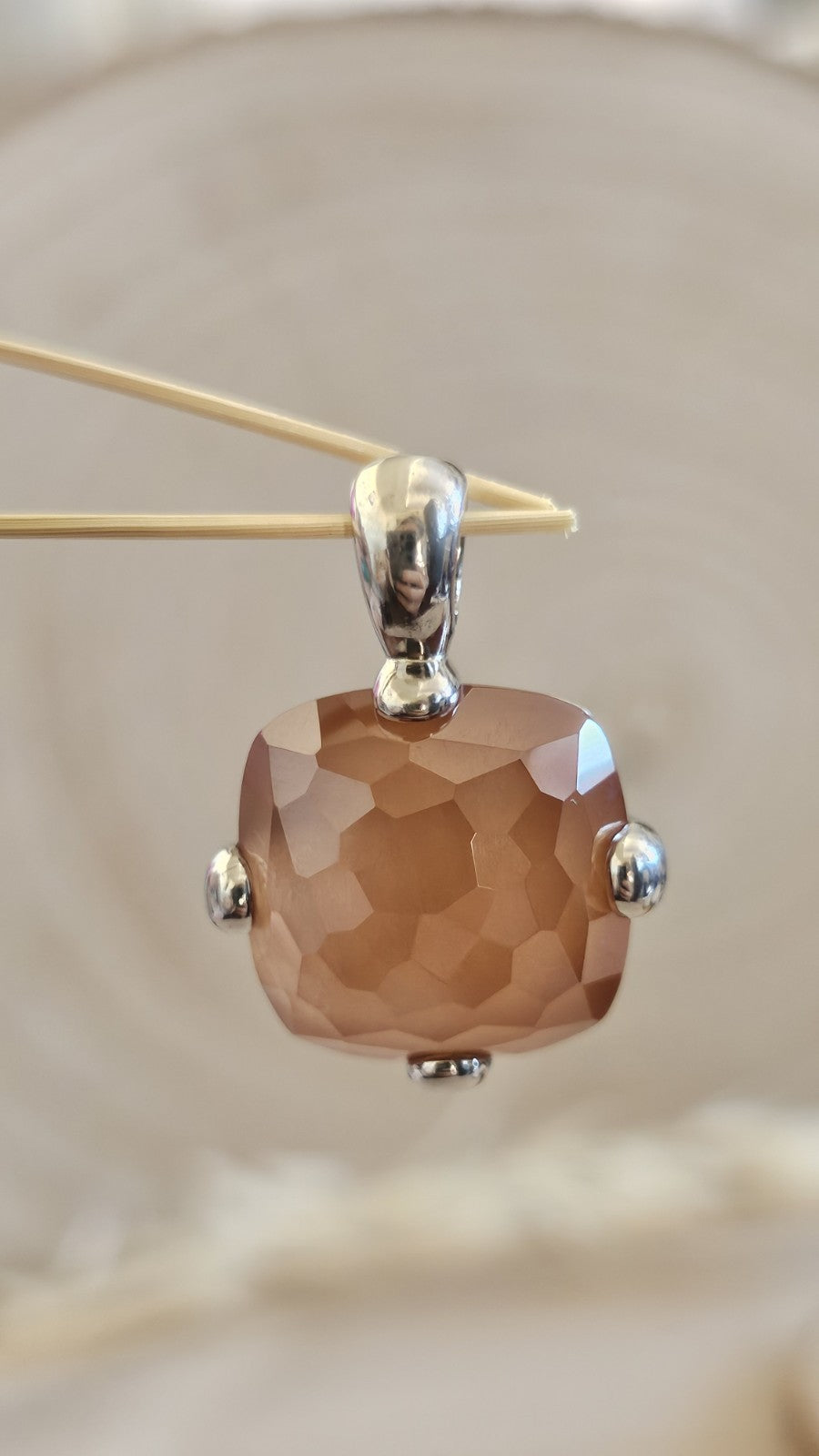 TI SENTO Milano 925 Sterling Silver Peach Faceted Cushion Pendant 17.14g