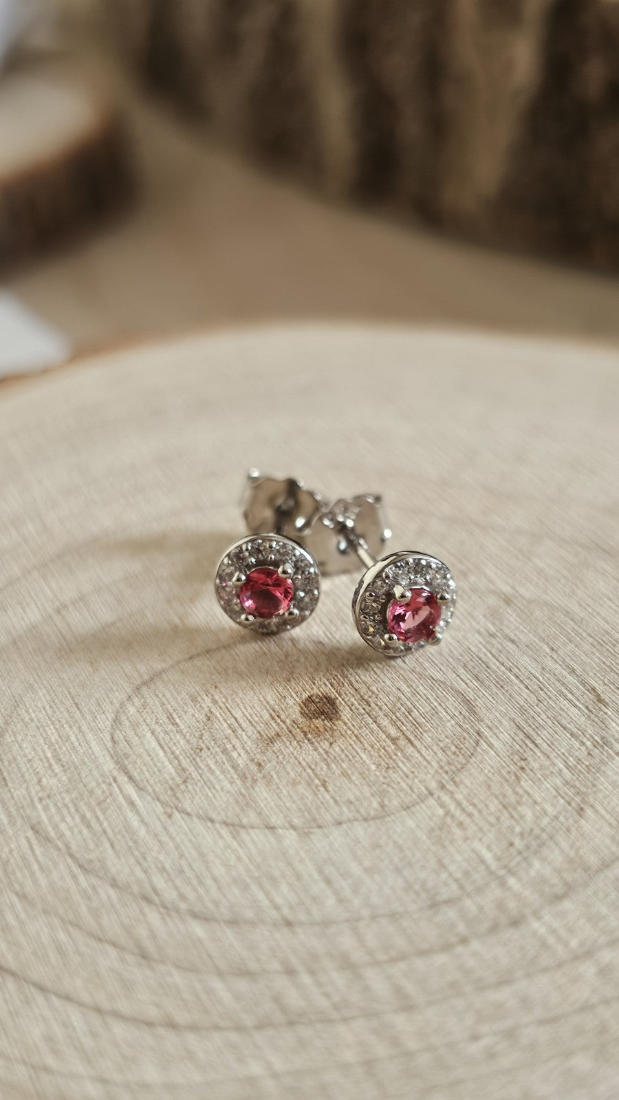 925 Sterling Silver fuchsia pink CZ Halo Stud Earrings 6mm Sparkling Round Studs
