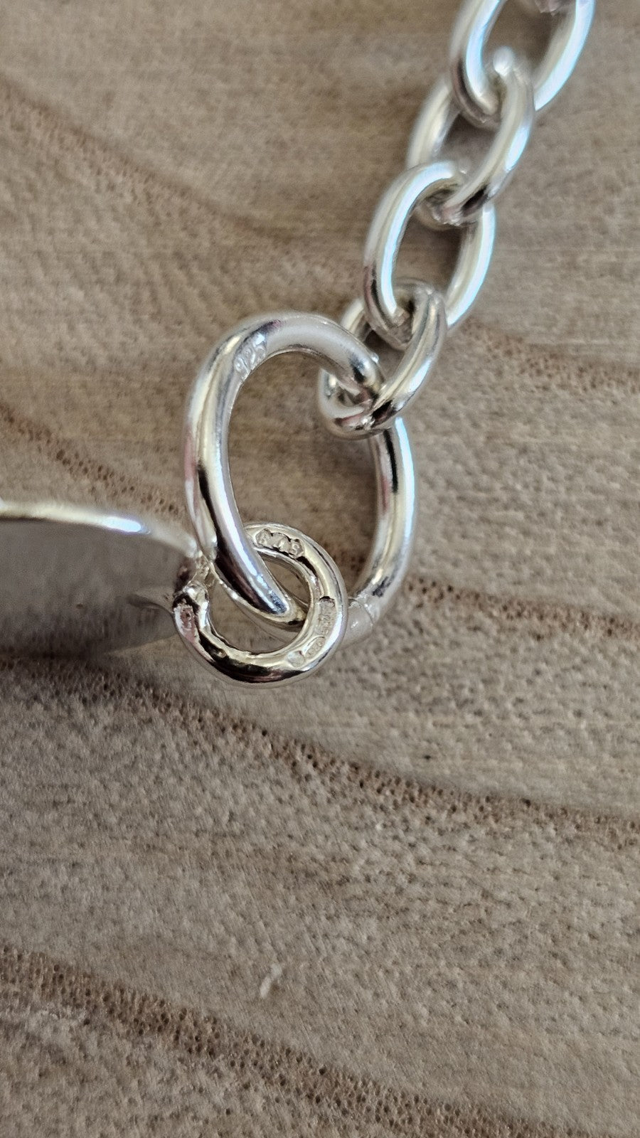 925 Sterling Silver Heart Charm Bracelet T-Bar Toggle 7.5" Hallmarked 15.58g