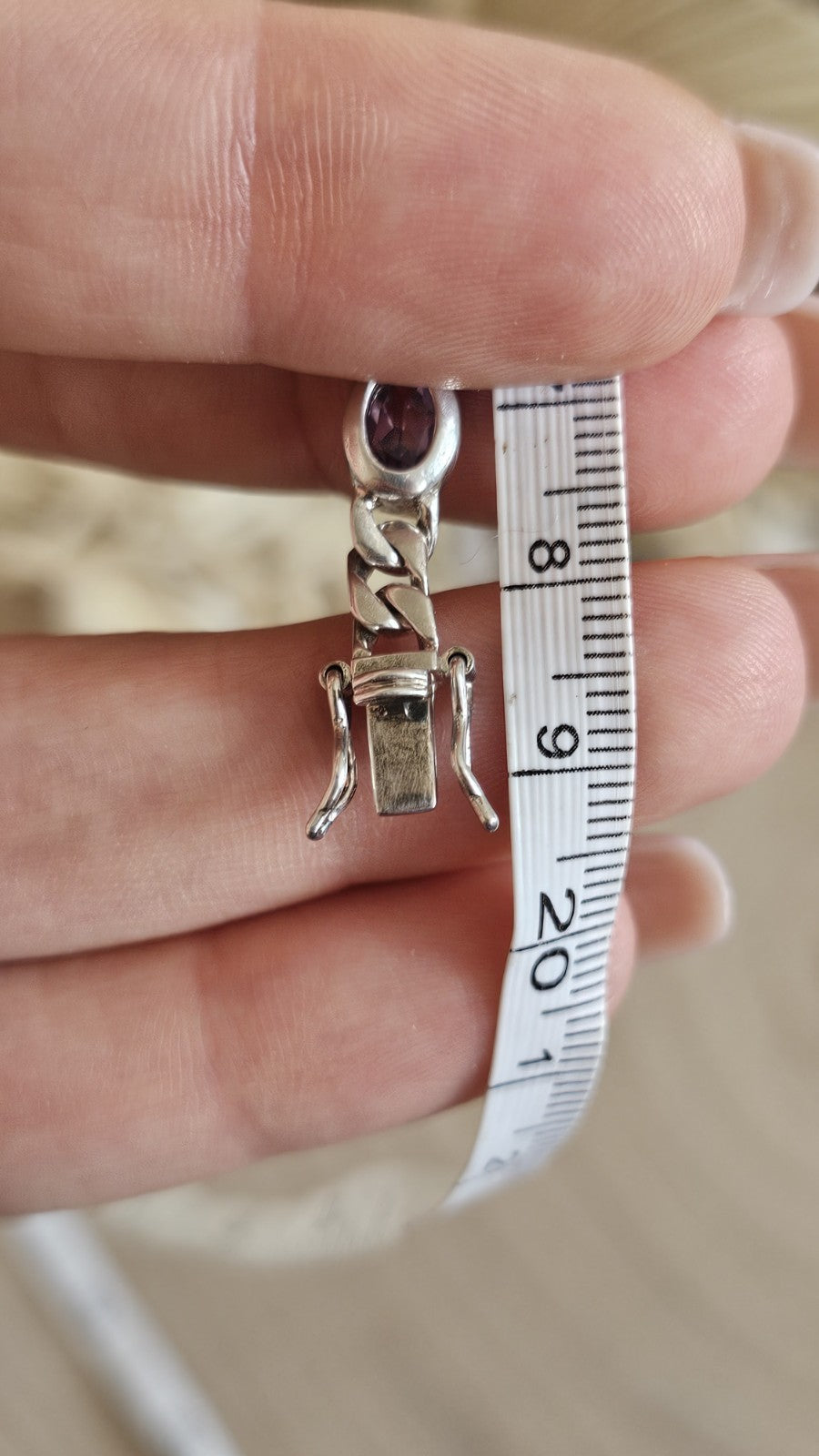 925 Sterling Silver Curb Link Amethyst Bracelet 18.5cm Hallmarked 13.39g