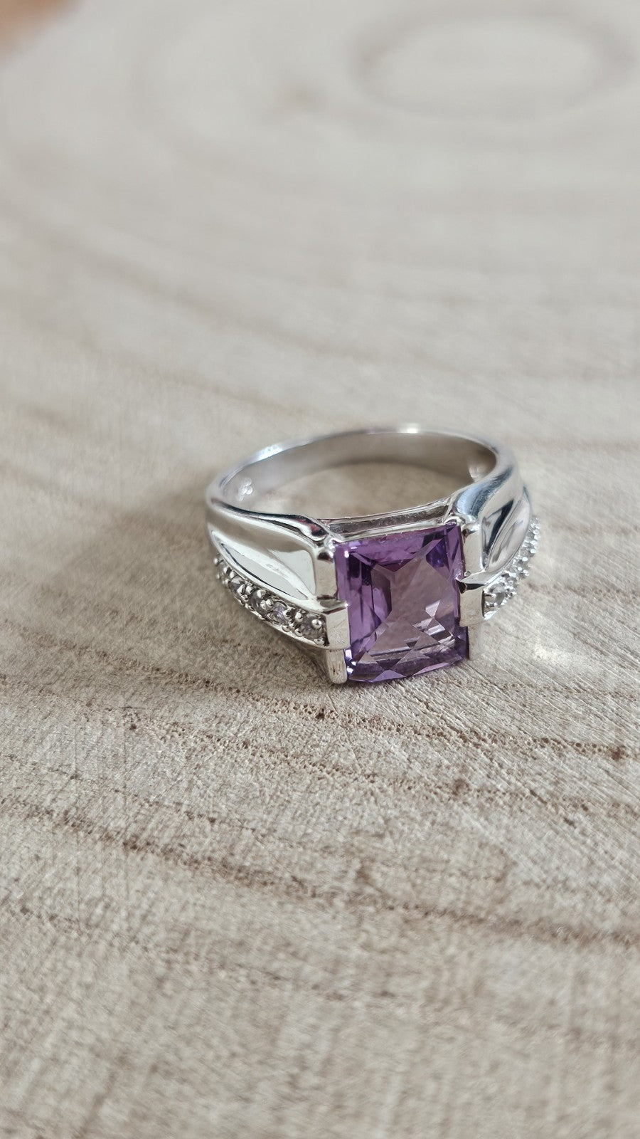 925 Sterling Silver Amethyst & Cubic Zirconia Ring – Size N 1/2 – 4.55g