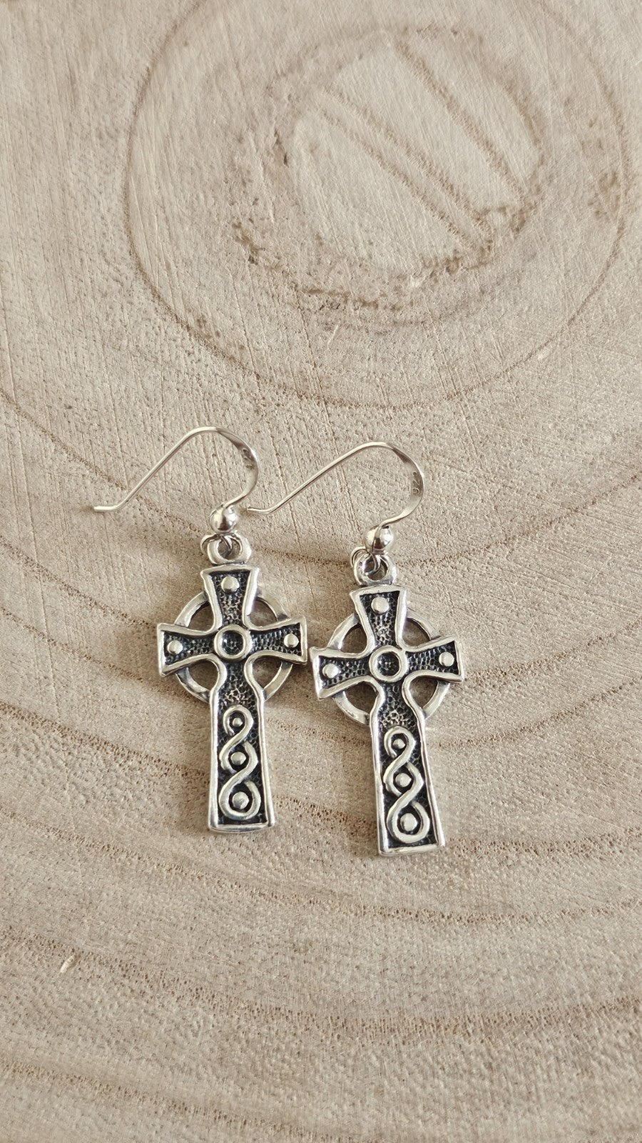 925 Sterling Silver Celtic Cross Drop Dangle Earrings – length 39.88 mm