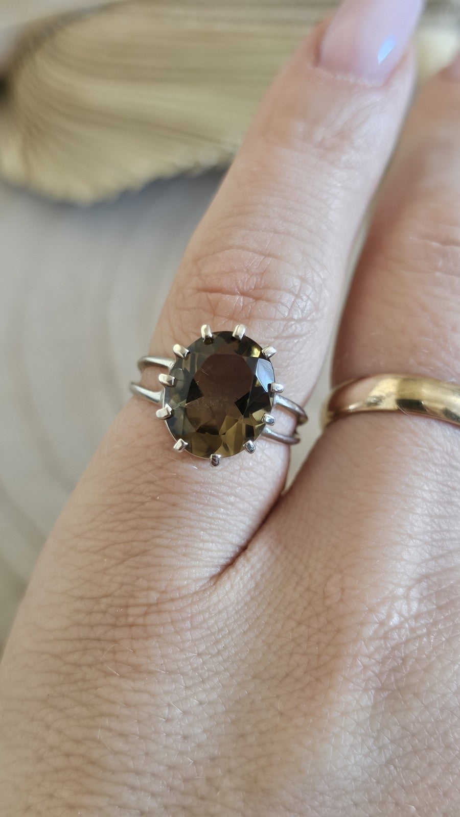 925 Sterling Silver Smoky Quartz Oval Solitaire Ring Size M 1/2 Hallmarked