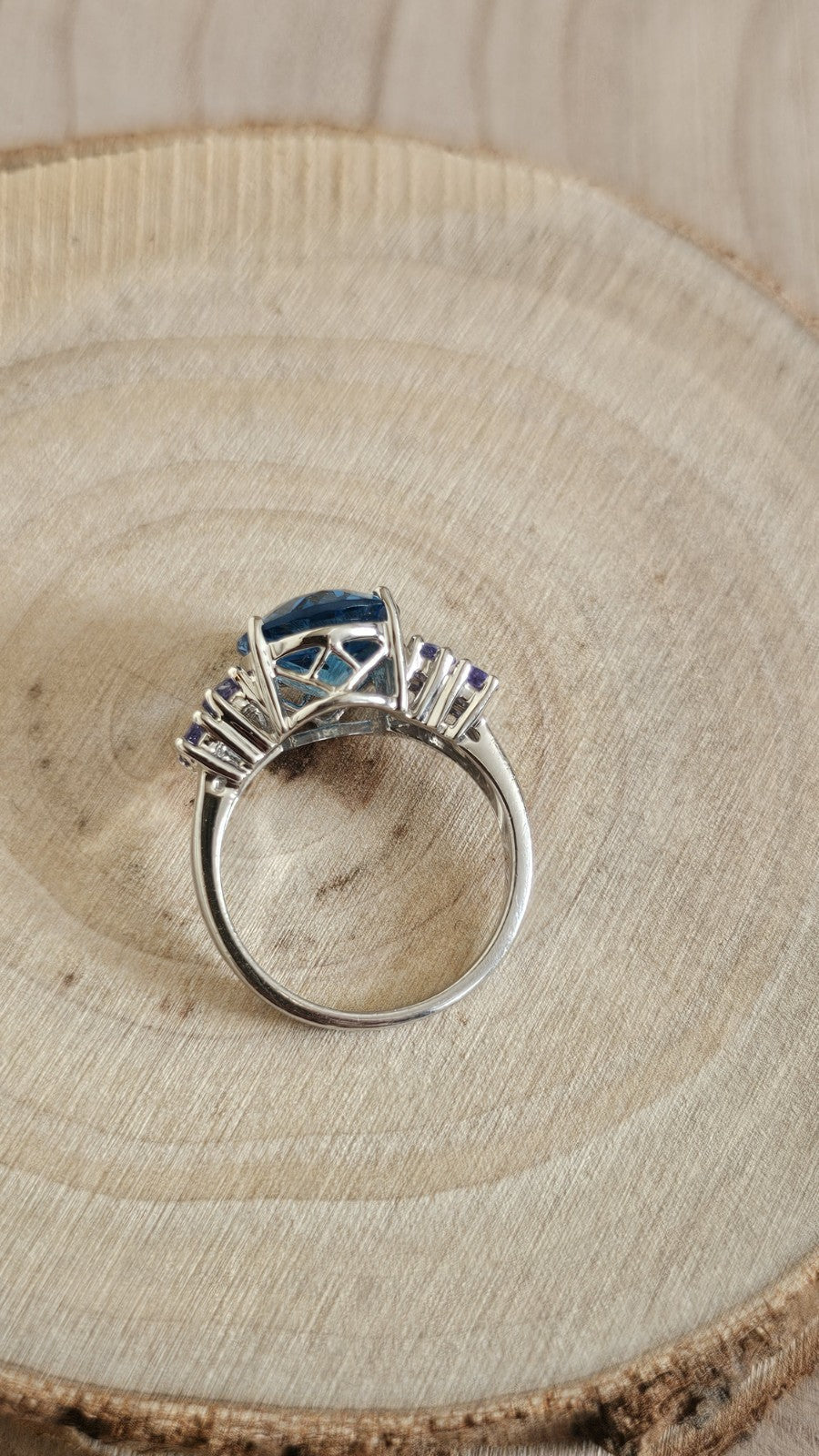 Sterling Silver Swiss Blue Topaz Tanzanite Cluster Ring Size N 4.64g