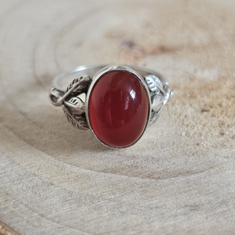 Vintage Sterling Silver Carnelian Cabochon Ring Size M 1/2 Stamped SILVER