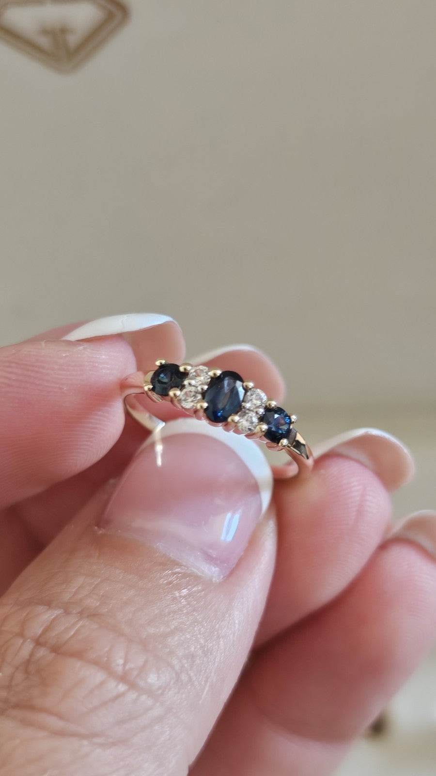 9ct Yellow Gold Natural London Blue Topaz & Zircon Ring – Size P 1/2 – 2.09g