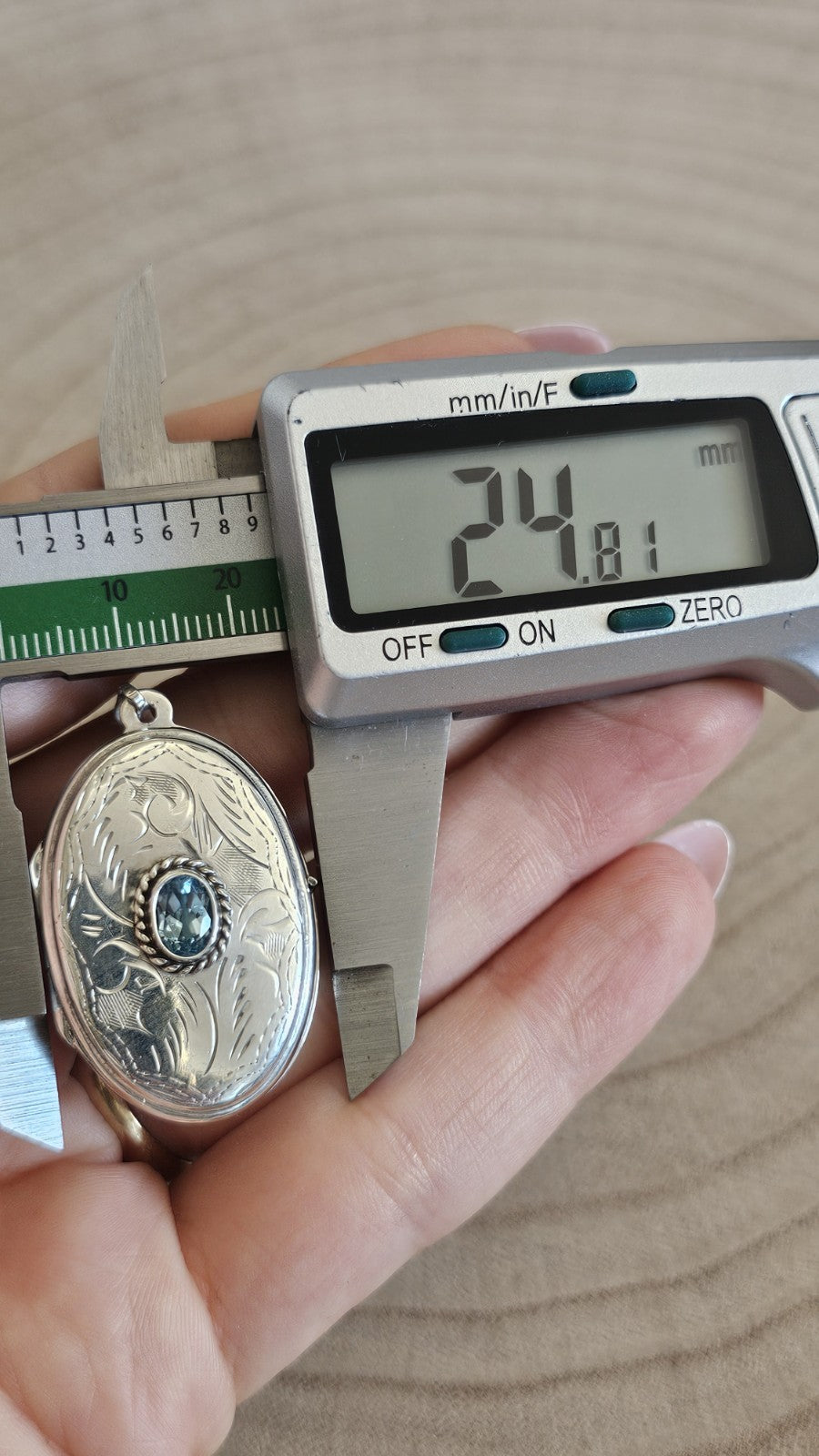 925 Sterling Silver Oval Photo Locket Pendant, Bezel Set Oval Blue Topaz Stone