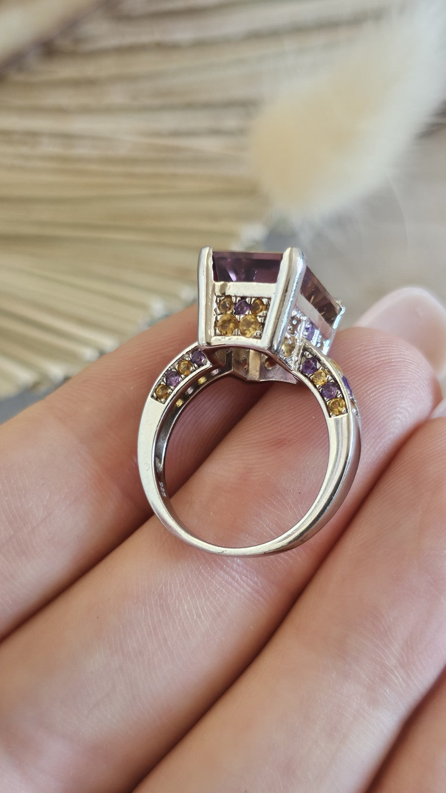 925 Sterling Silver Ametrine Amethyst Citrine Statement Ring Size N 1/2 5.85g