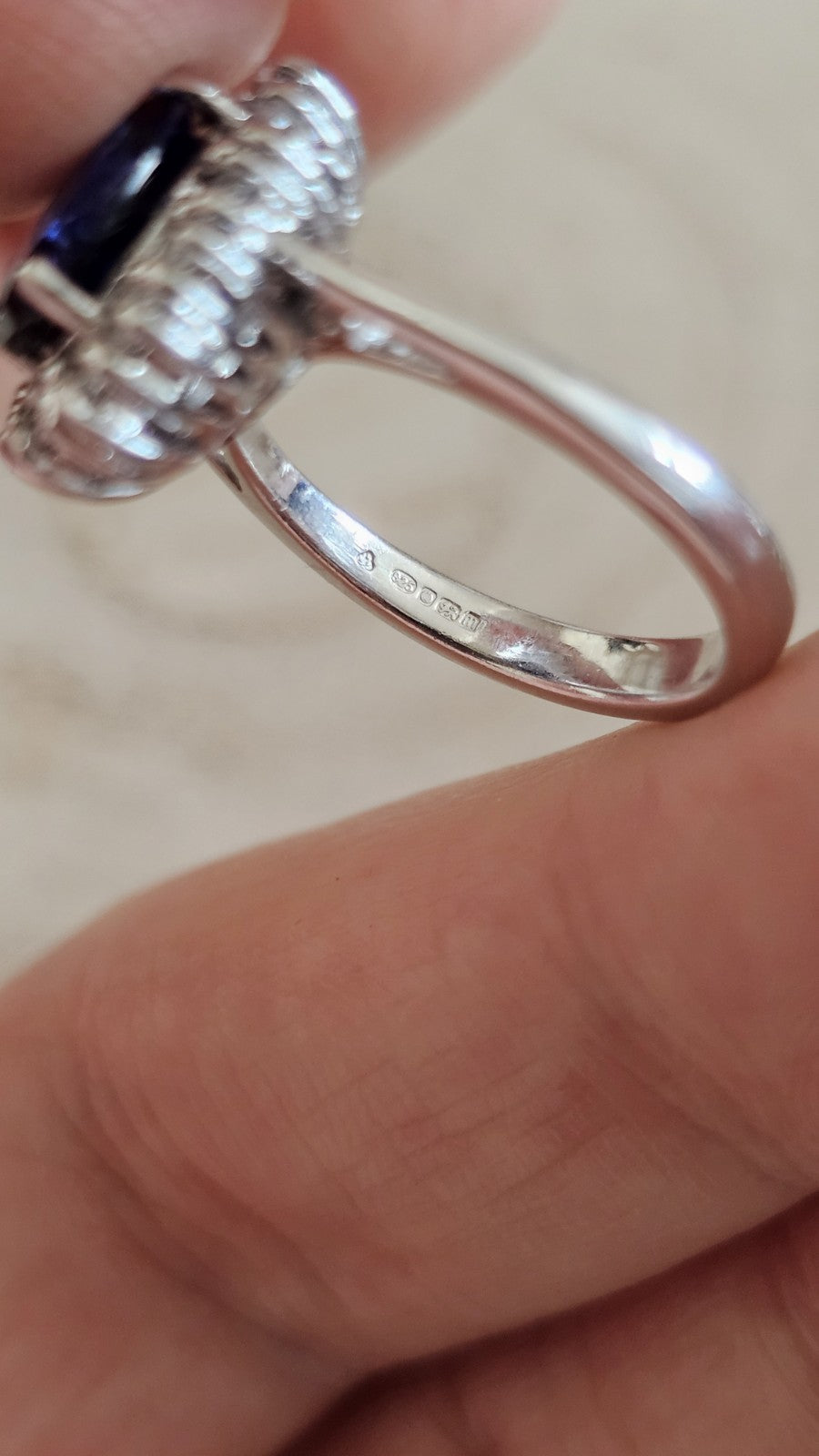 925 Sterling Silver Sapphire Blue CZ Halo Ring – Size K – Hallmarked 4.62g