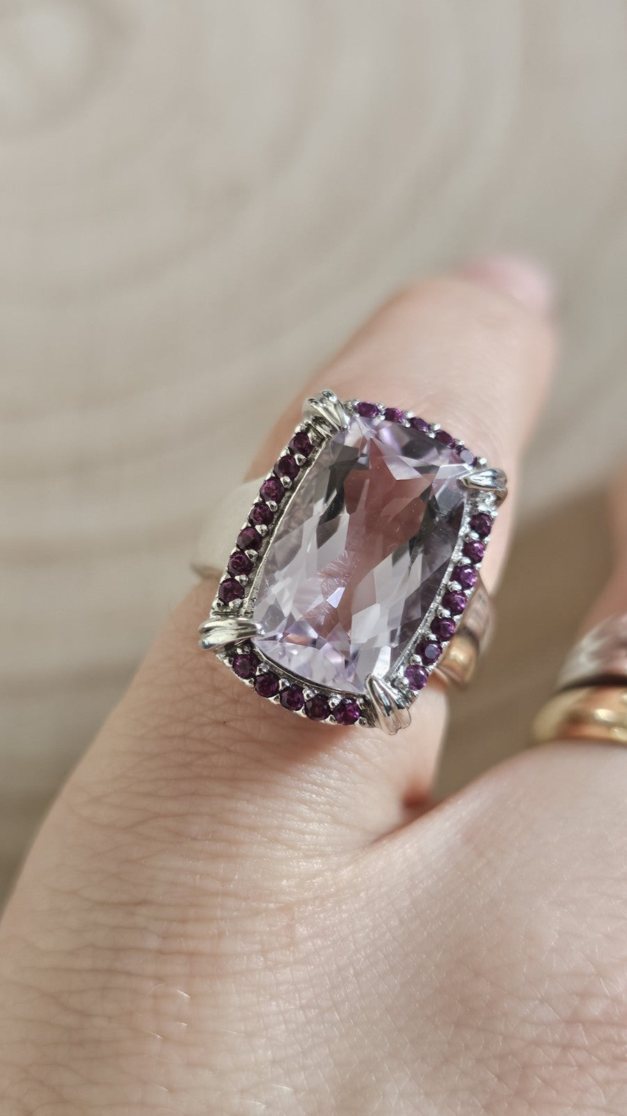 925 Sterling Silver Amethyst & Rhodolite Garnet Statement Ring–Size N 1/2- 7.27g