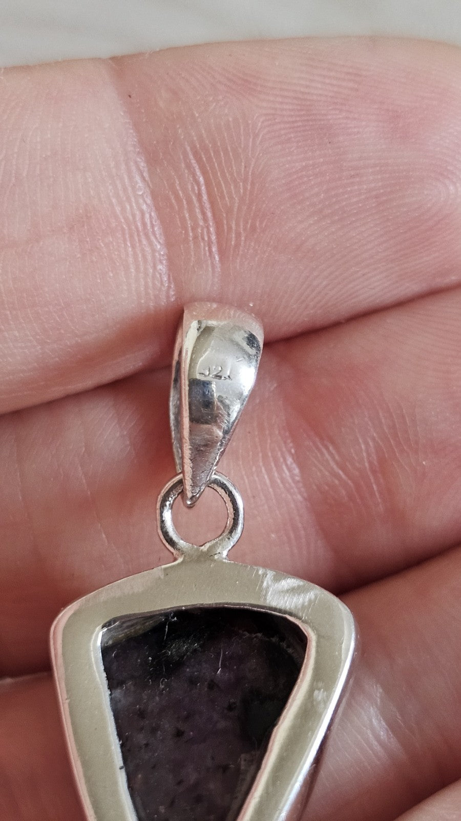 925 Sterling Silver Purple Gemstone & Amethyst Geometric Drop Pendant 9.35g