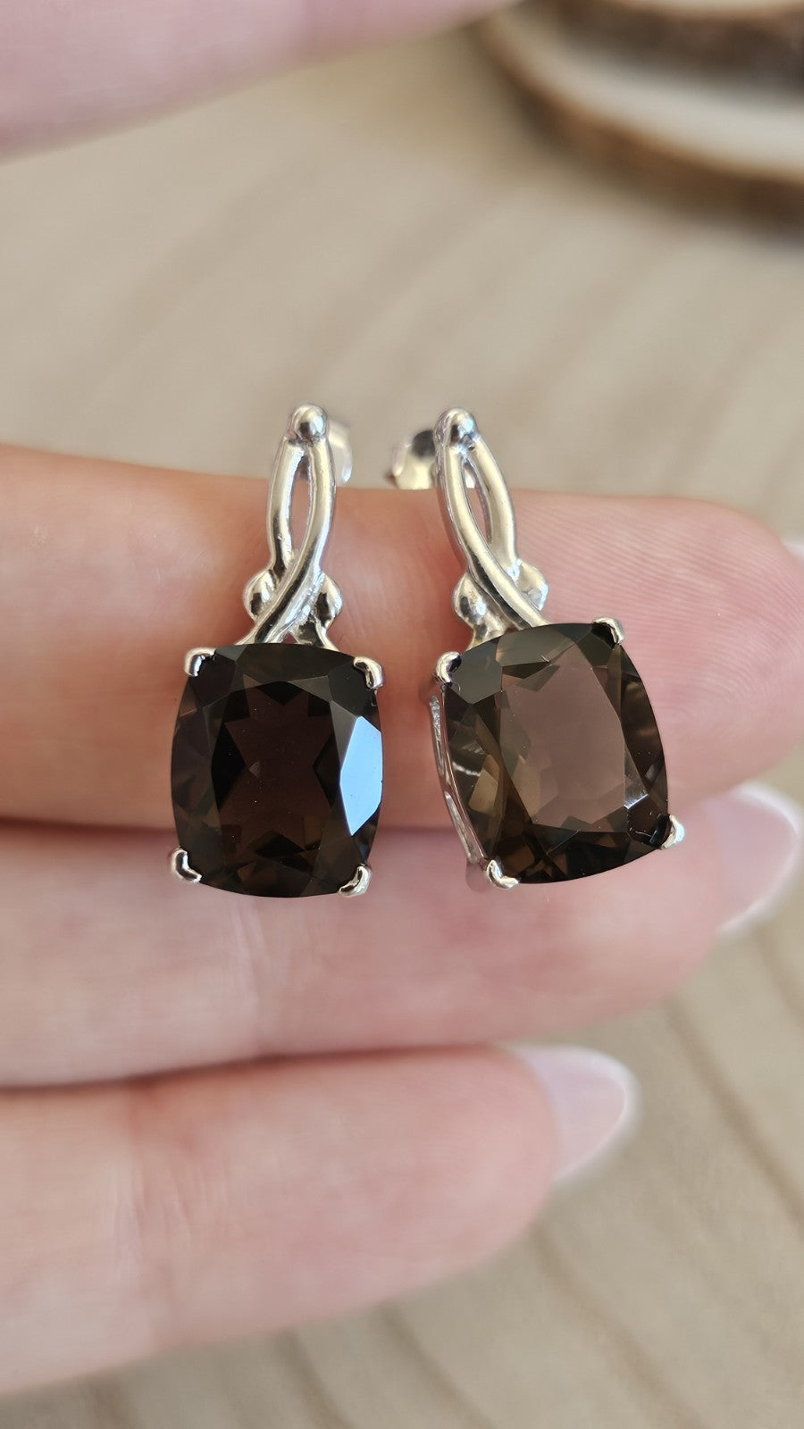 925 Sterling Silver TGGC Smoky Quartz Drop Earrings 5.78g 24mm