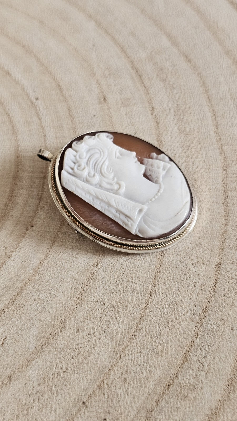 Vintage 925 Sterling Silver Carved Shell Cameo Brooch Pendant Convertible 5.37g