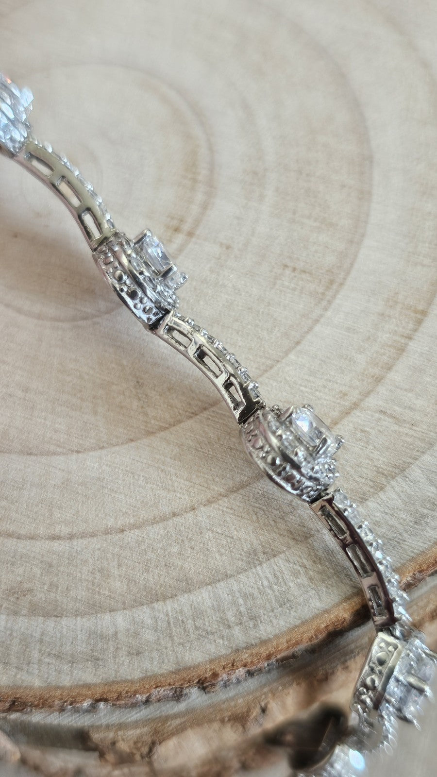 925 Sterling Silver CZ Halo Tennis Bracelet Full Hallmark 18cm 13.56g