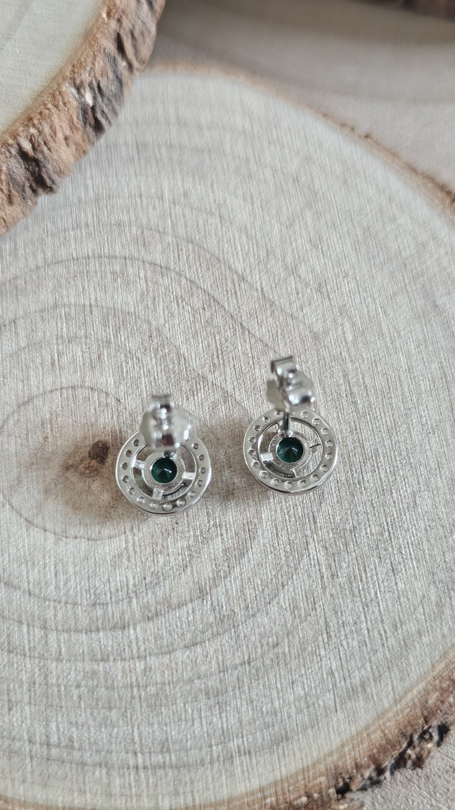 925 Sterling Silver Emerald Green CZ Halo Stud Earrings – Rhodium Plated , New