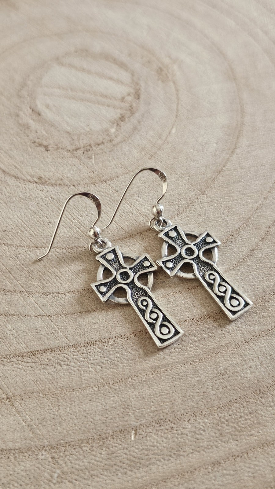 925 Sterling Silver Celtic Cross Drop Dangle Earrings – length 39.88 mm