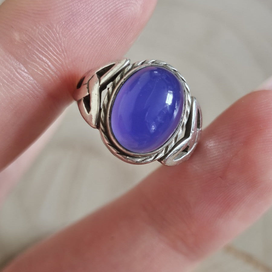 925 Sterling Silver Blue Chalcedony Cabochon Ring Size M 1/2 4.88g