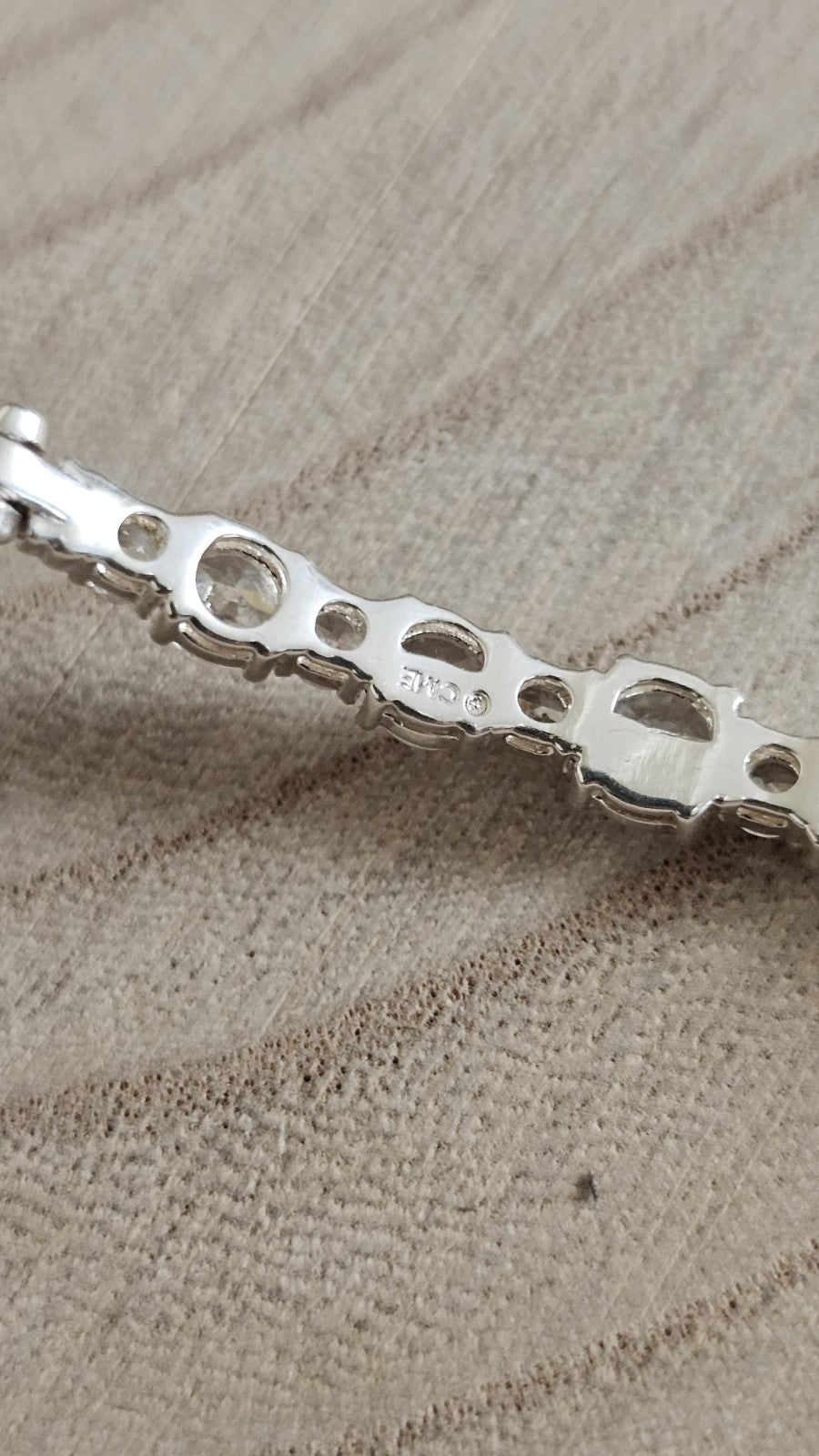 925 Sterling Silver CZ Tennis Style Hinged Bangle Bracelet 7" Fully Hallmarked