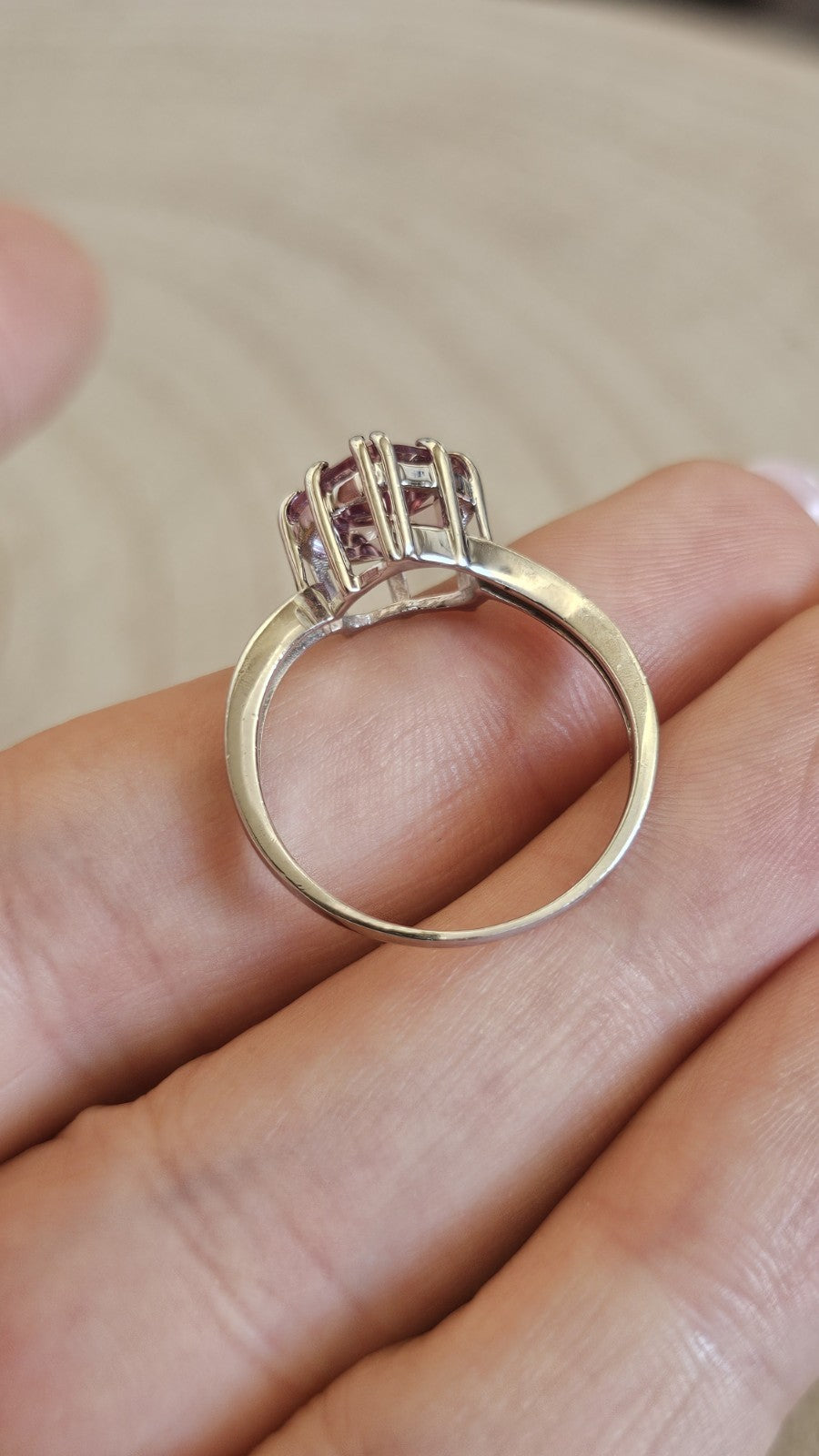 TGGC 925 Sterling Silver Pink Tourmaline Heart Ring Size S – 3.08g