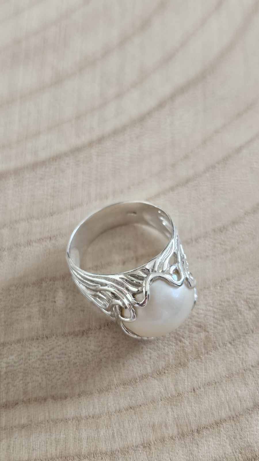 Vintage 925 Sterling Silver Large Pearl Statement Ring – Size R 1/2 – 7.59g