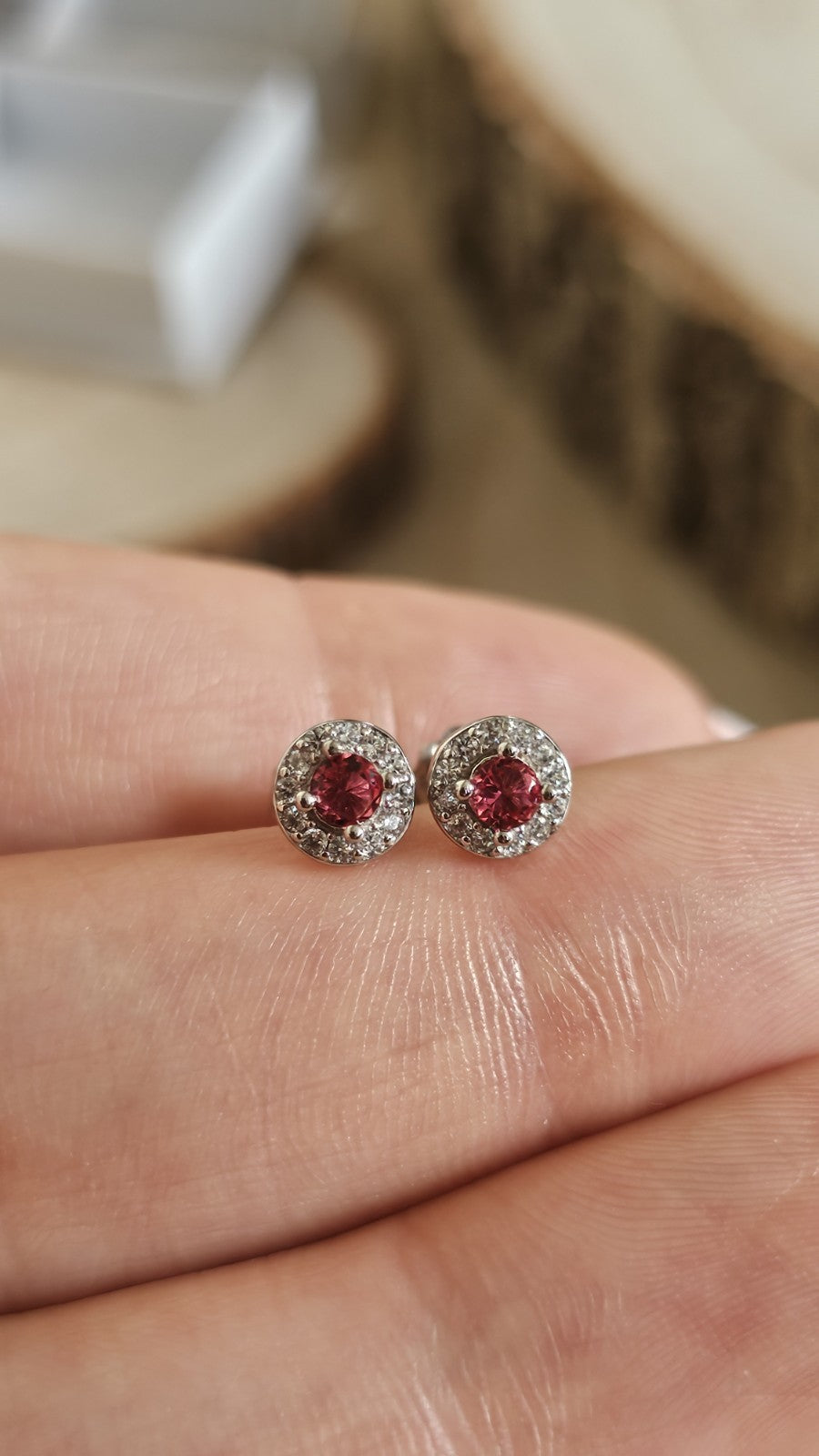 925 Sterling Silver fuchsia pink CZ Halo Stud Earrings 6mm Sparkling Round Studs