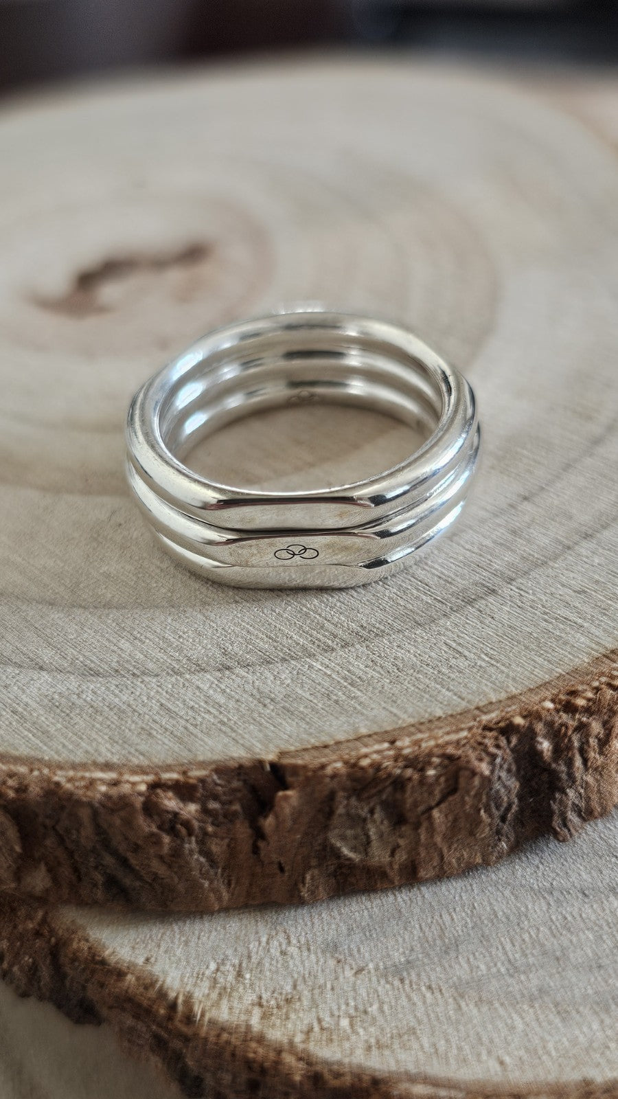 Links of London 925 Sterling Silver Triple Band Spinner Ring , Size M 1/2