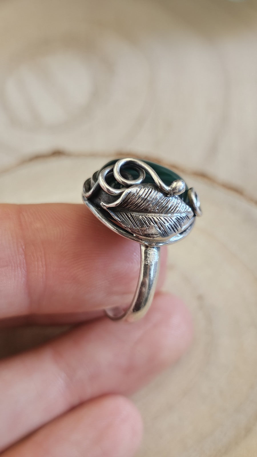 Vintage Sterling Silver Green Onyx Statement Ring Size S 7.92g