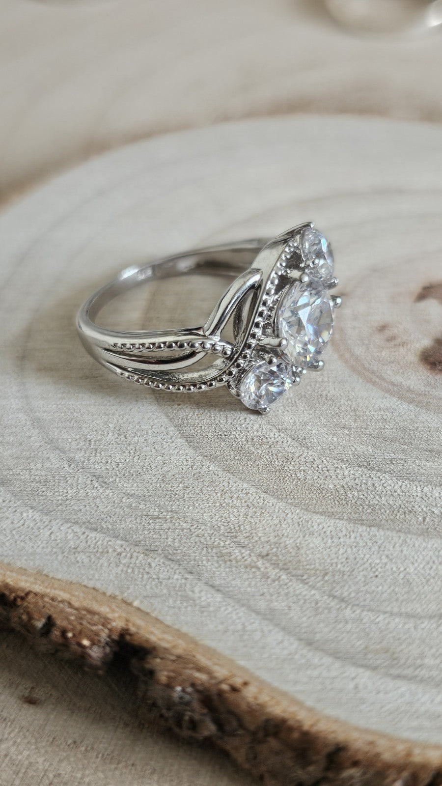 925 Sterling Silver Three Stone CZ Trilogy Crossover Ring – Size O – 4.95g