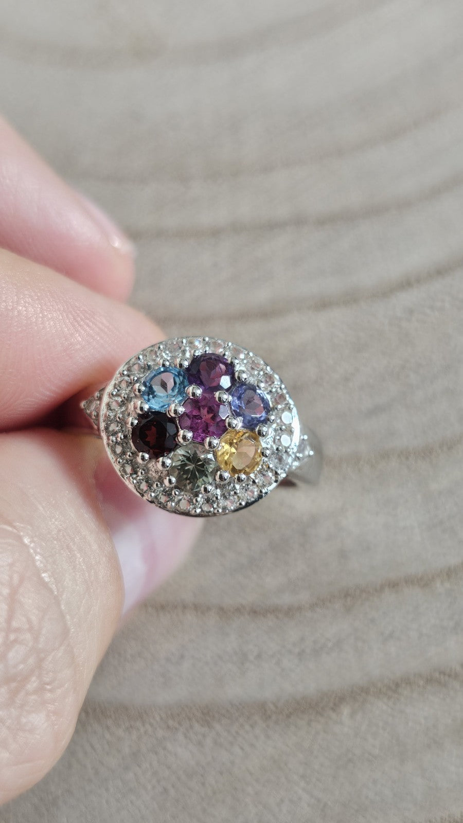 925 Sterling Silver Natural Multicolour Tourmaline Zircon Ring Size R TGGC
