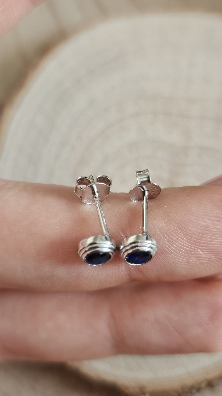 925 Sterling Silver Sapphire Blue CZ Round Stud Earrings 6mm Bezel Set