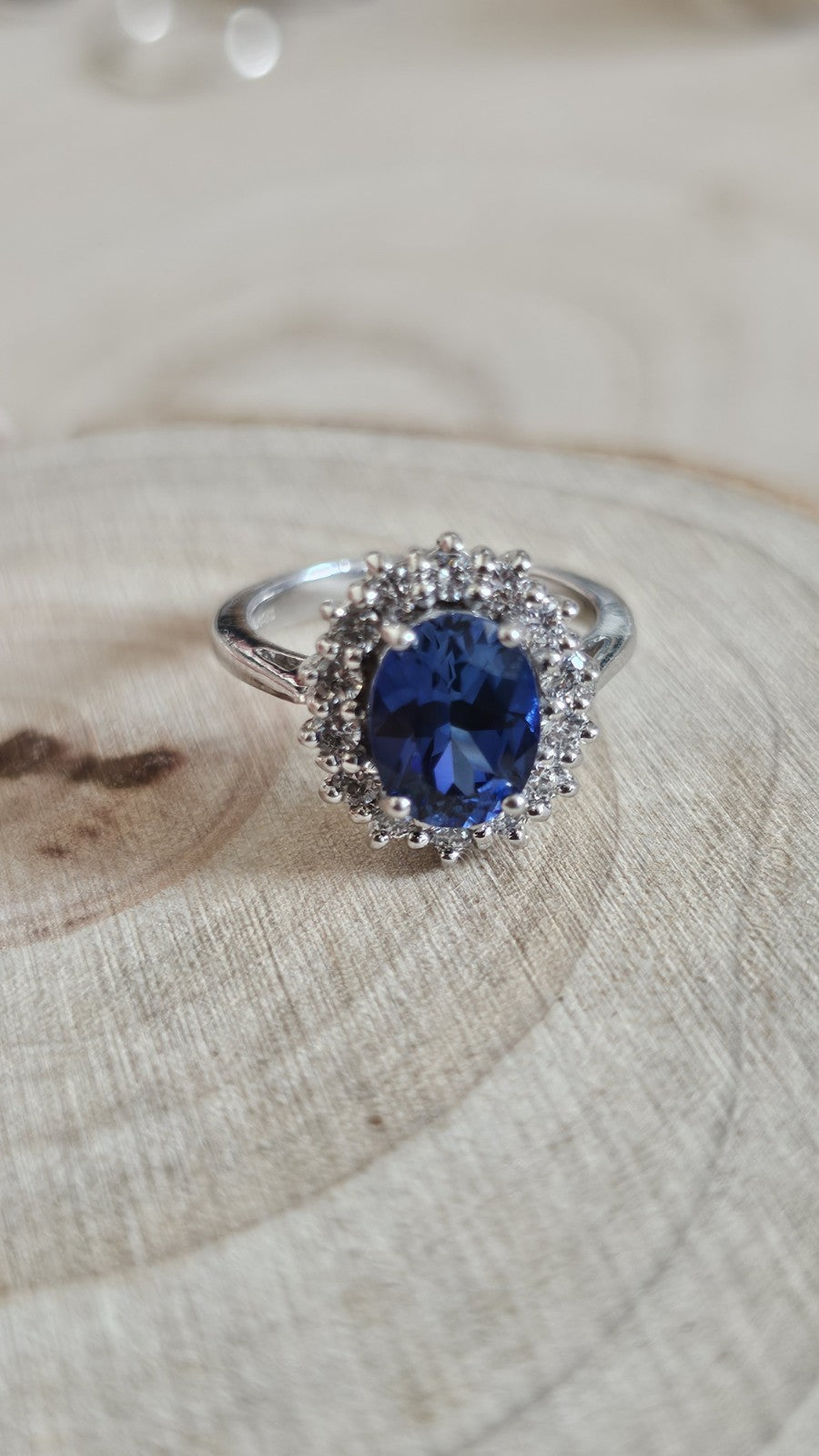 925 Sterling Silver Sapphire Blue CZ Halo Ring – Size K – Hallmarked 4.62g