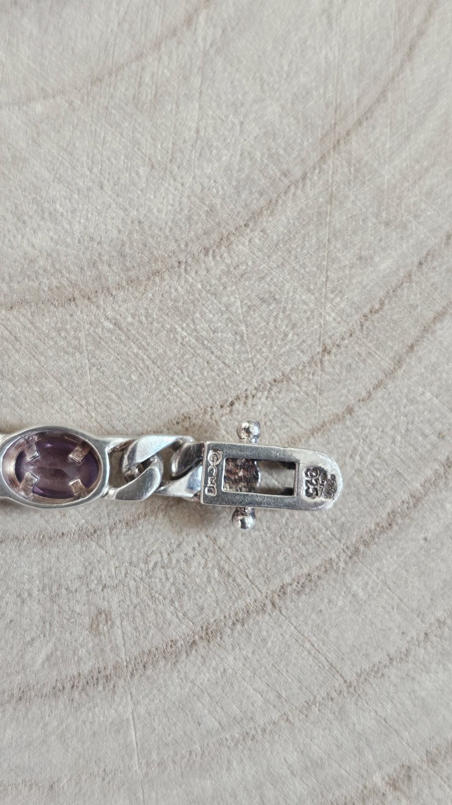 925 Sterling Silver Curb Link Amethyst Bracelet 18.5cm Hallmarked 13.39g
