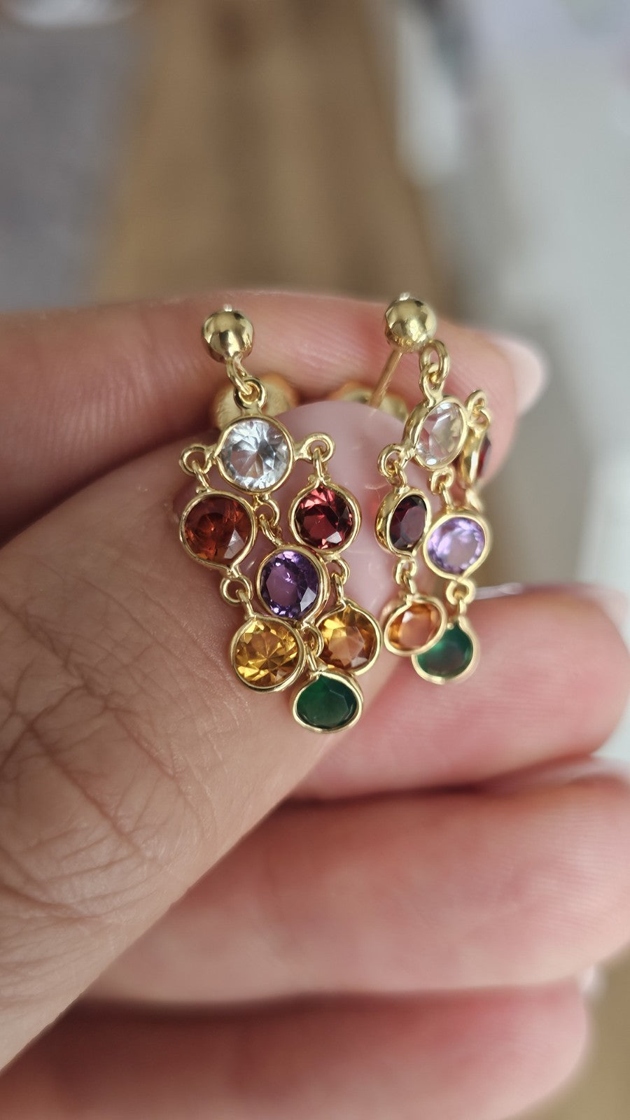 18ct Yellow Gold Multi Gemstone Chandelier Drop Earrings 3g Hallmarked