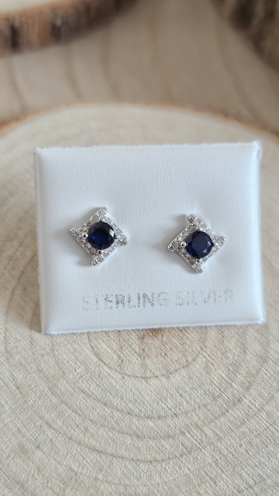 925 Sterling Silver Blue CZ Square Halo Stud Earrings Rhodium Plated 7mm New