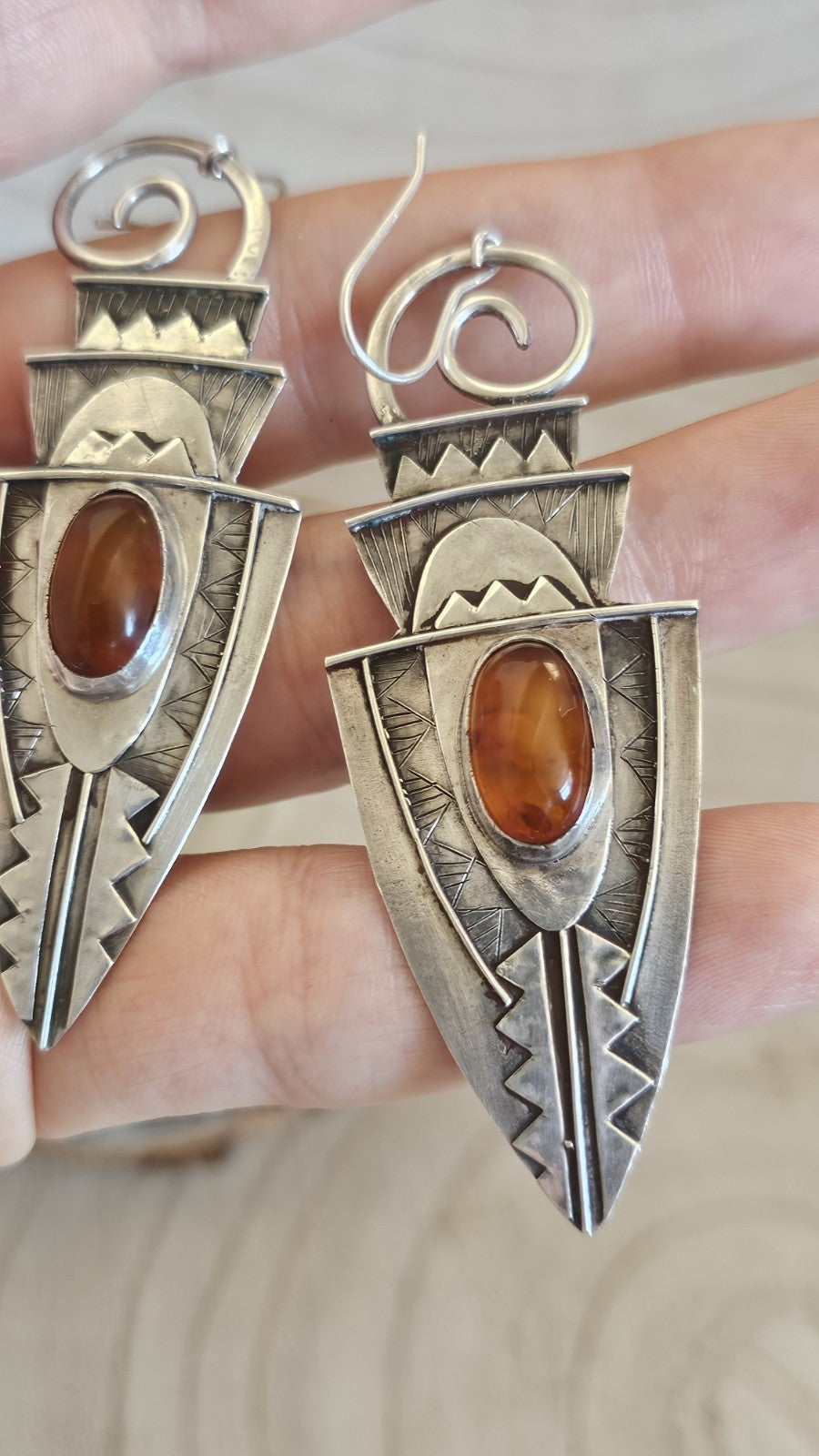 Vintage 1993 925 Sterling Silver Amber Drop Earrings Hallmarked 14g